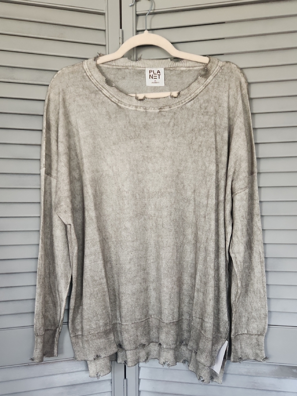 Planet by Lauren G Oversized Scoop Round Neck Comfy Cozy Lounge Top Quiet Luxury